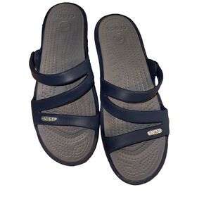 Crocs Patricia Wedge Sandals Women Sz 7 Navy Blue Comfort Summer Casual